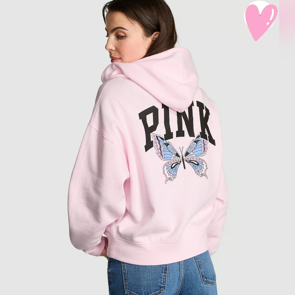 PINK IVY Fleece Campus Full Zip Hoodie. Limited Edition Pink Tulip. Size S